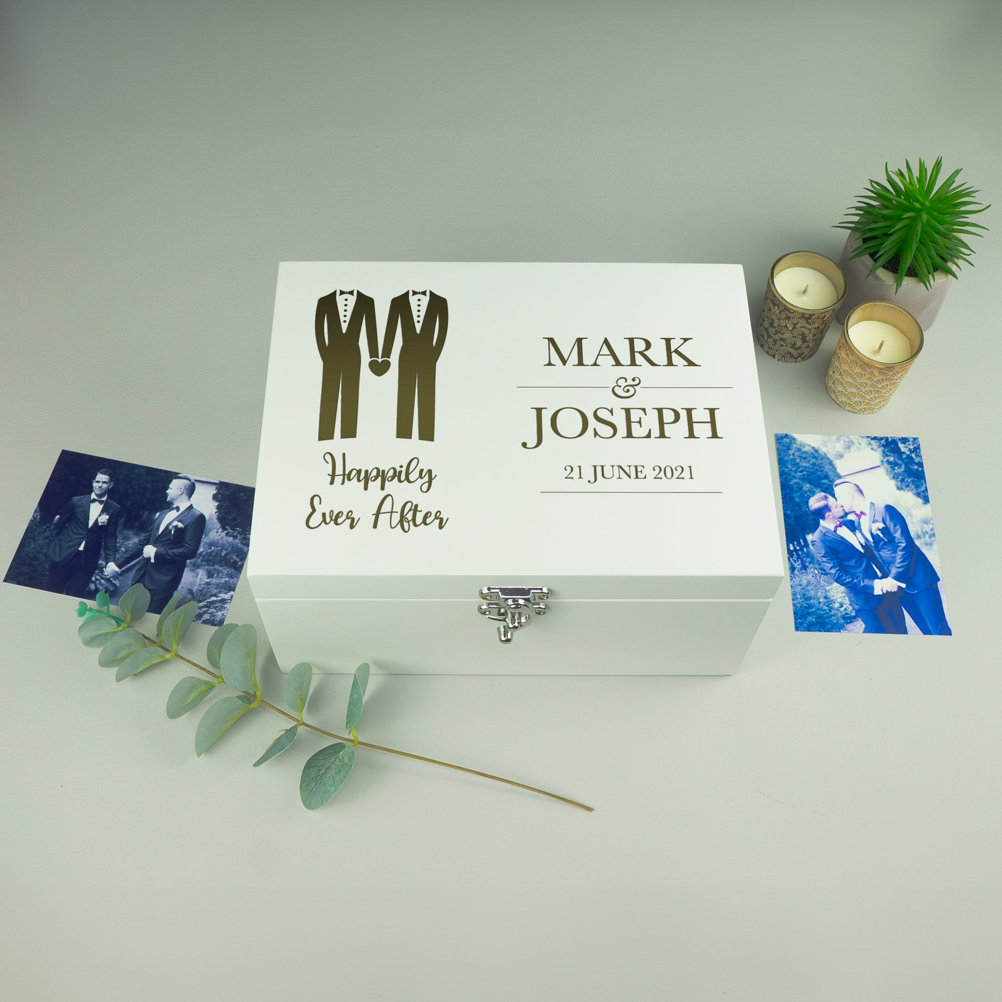 Gay couple wedding memory box gift LGBTQ+