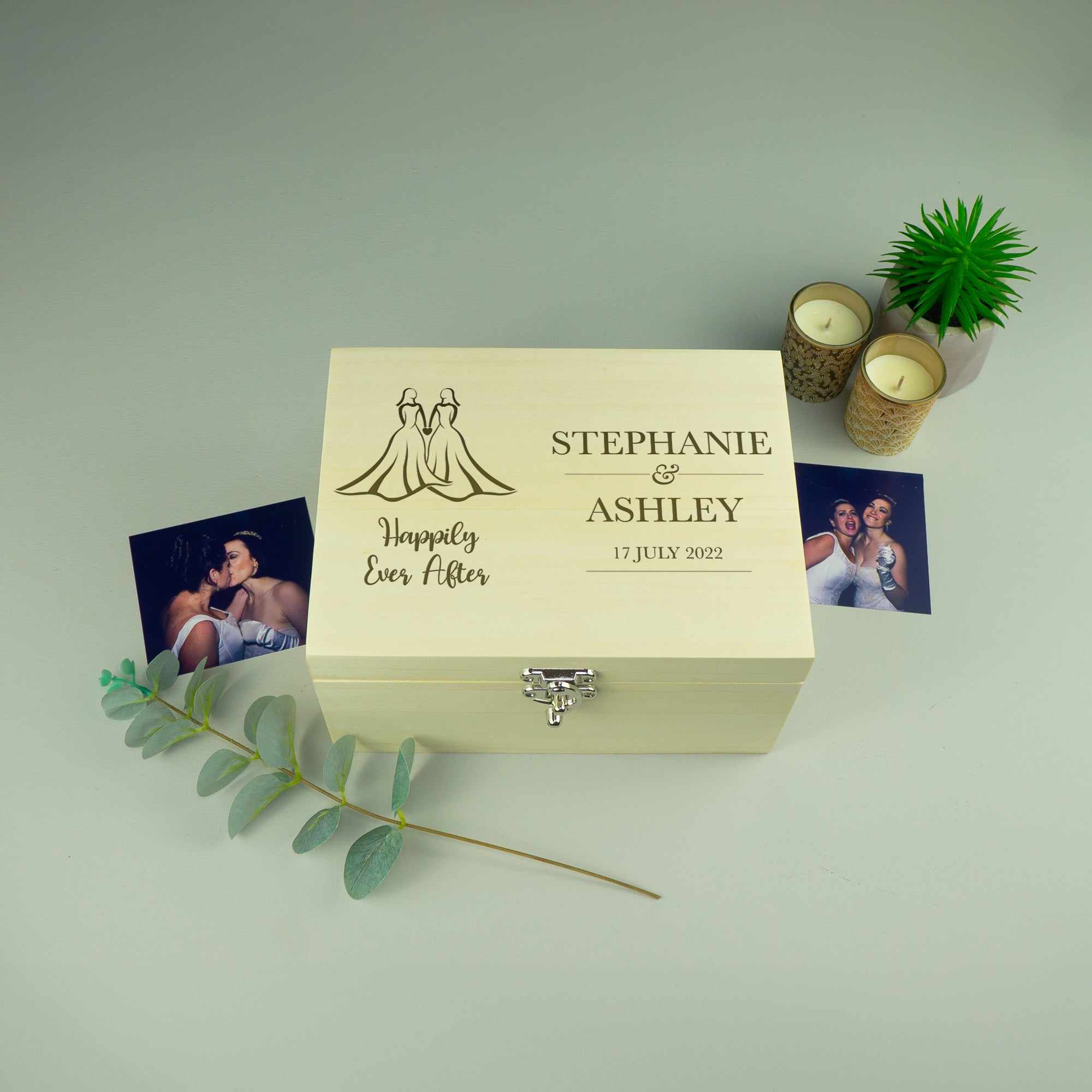 Lesbian gay couple wedding memory box gift LGBTQ+
