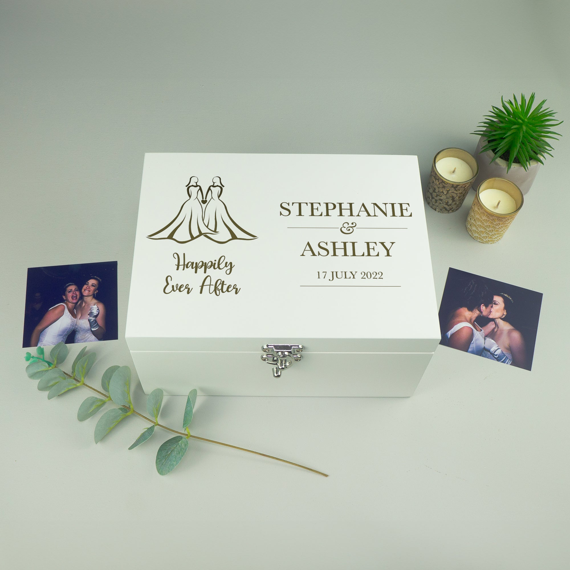 Lesbian gay couple wedding memory box gift LGBTQ+