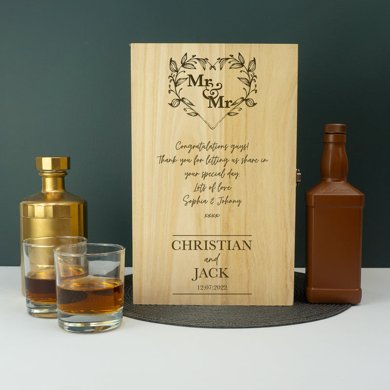 Custom floral wreath Mr & Mr gay wedding double wine bottle gifting box