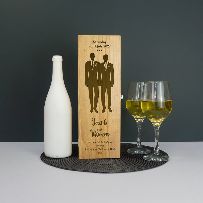 Custom engraved gay marriage champagne bottle gift box LGBTQ+