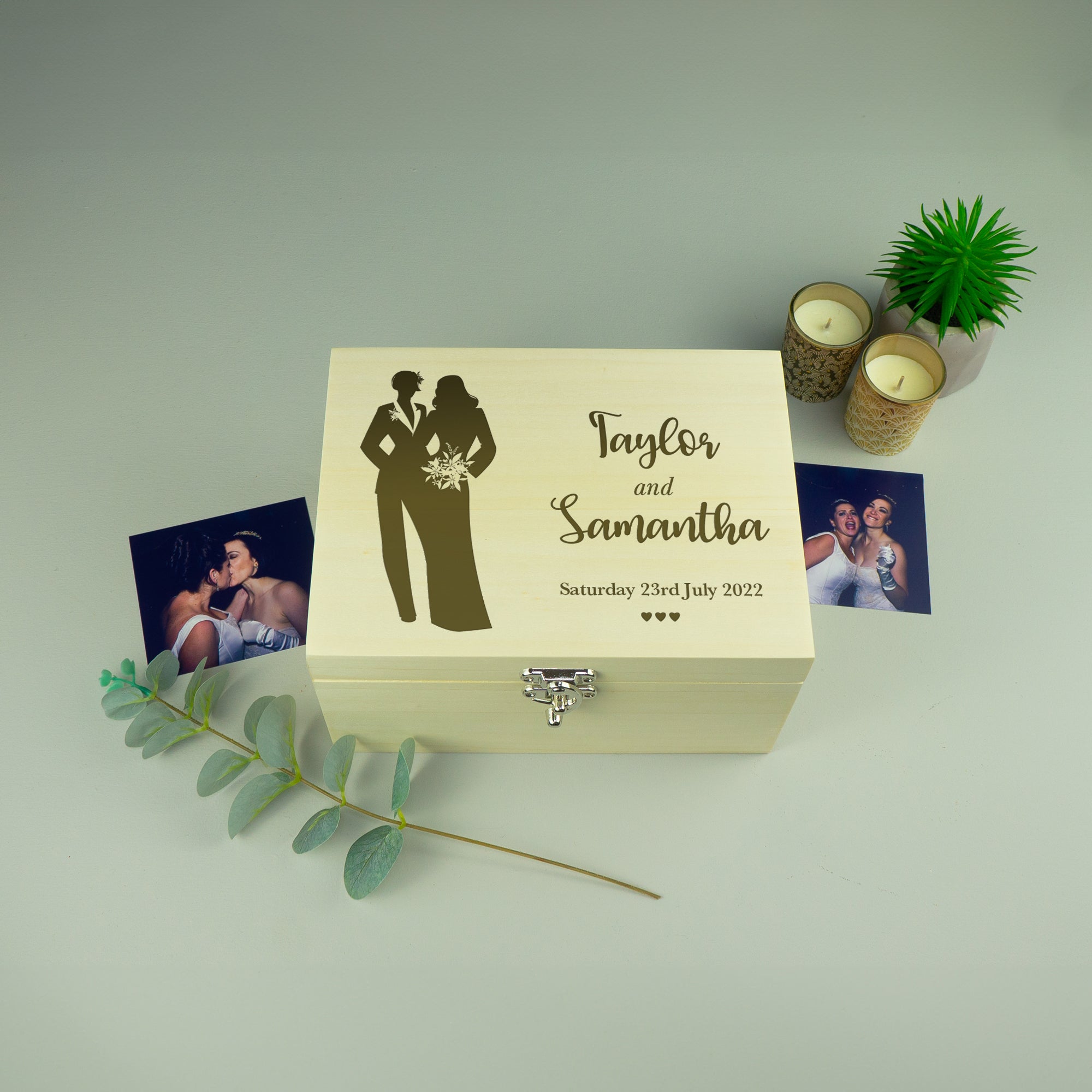 Personalised lesbian marriage luxury memory box LGBTQ+