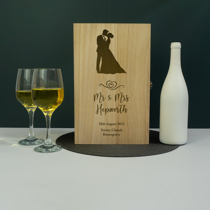 Personalised Mr and Mrs wedding twin wine bottle gifting box
