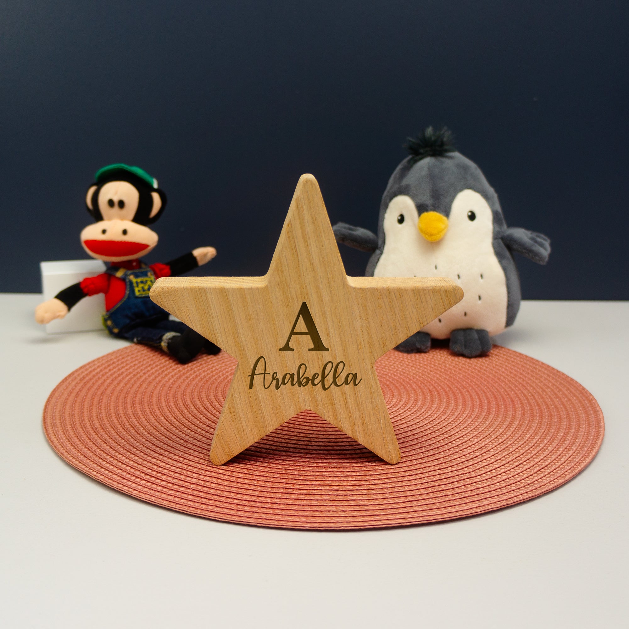 Personalised new baby name plaque. Custom made large oak wooden sign