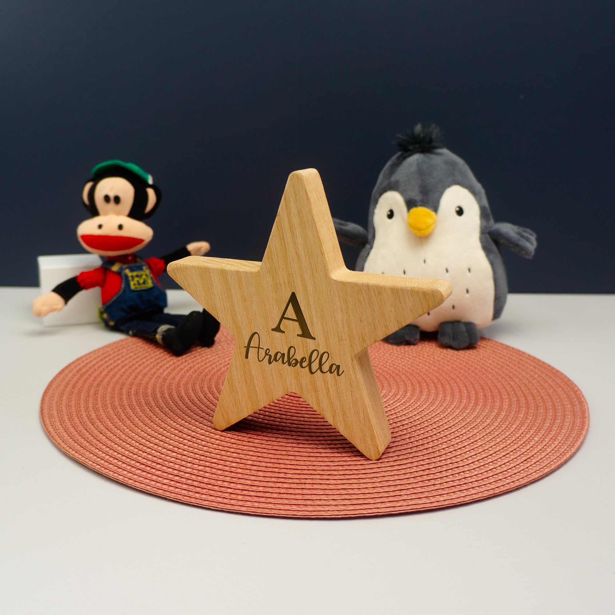 Personalised new baby name plaque. Custom made large oak wooden sign