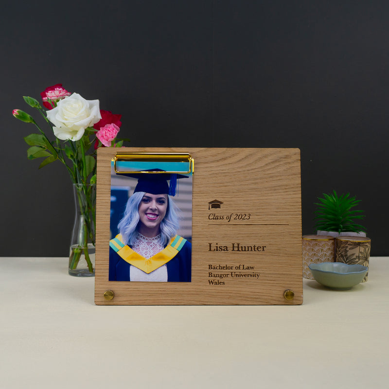 Personalised graduation photo clipboard frame. Gift for college university students