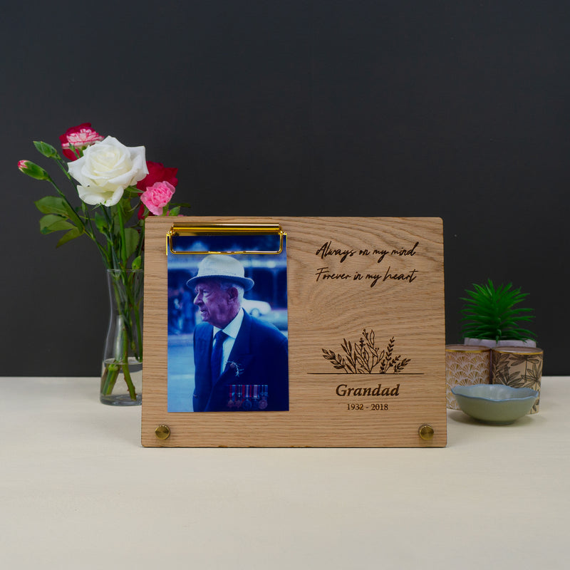 Custom bereavement wooden photo frame. Remembrance gift