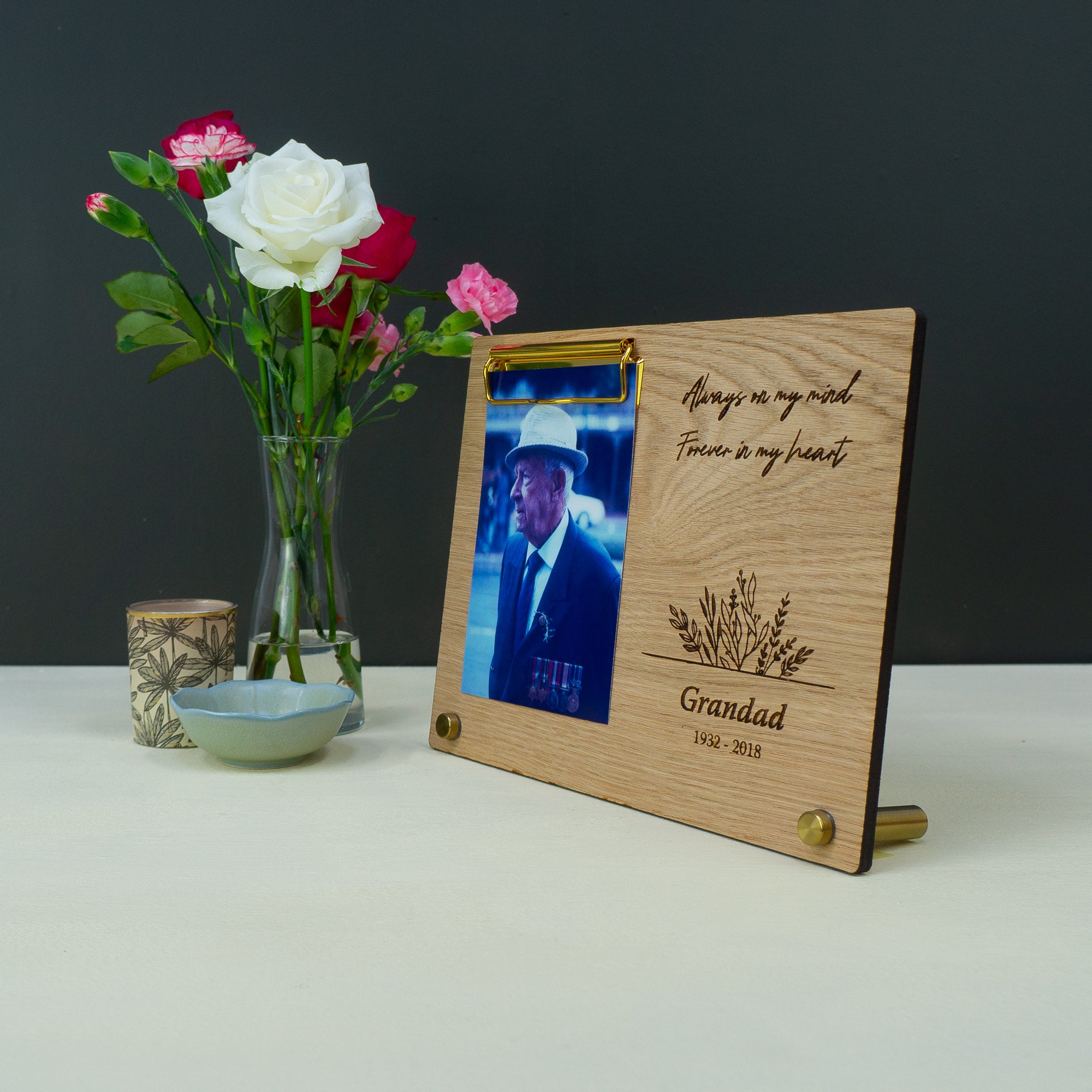 Custom bereavement wooden photo frame. Remembrance gift
