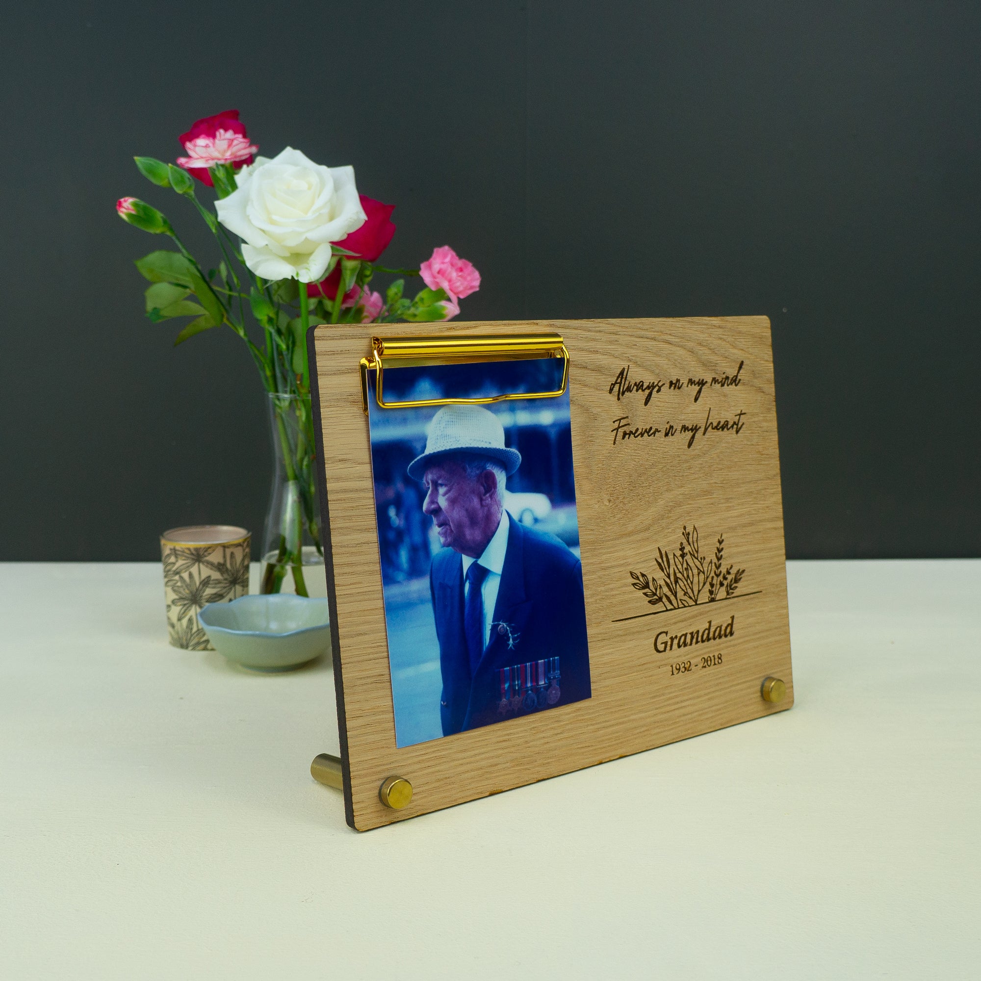 Custom bereavement wooden photo frame. Remembrance gift