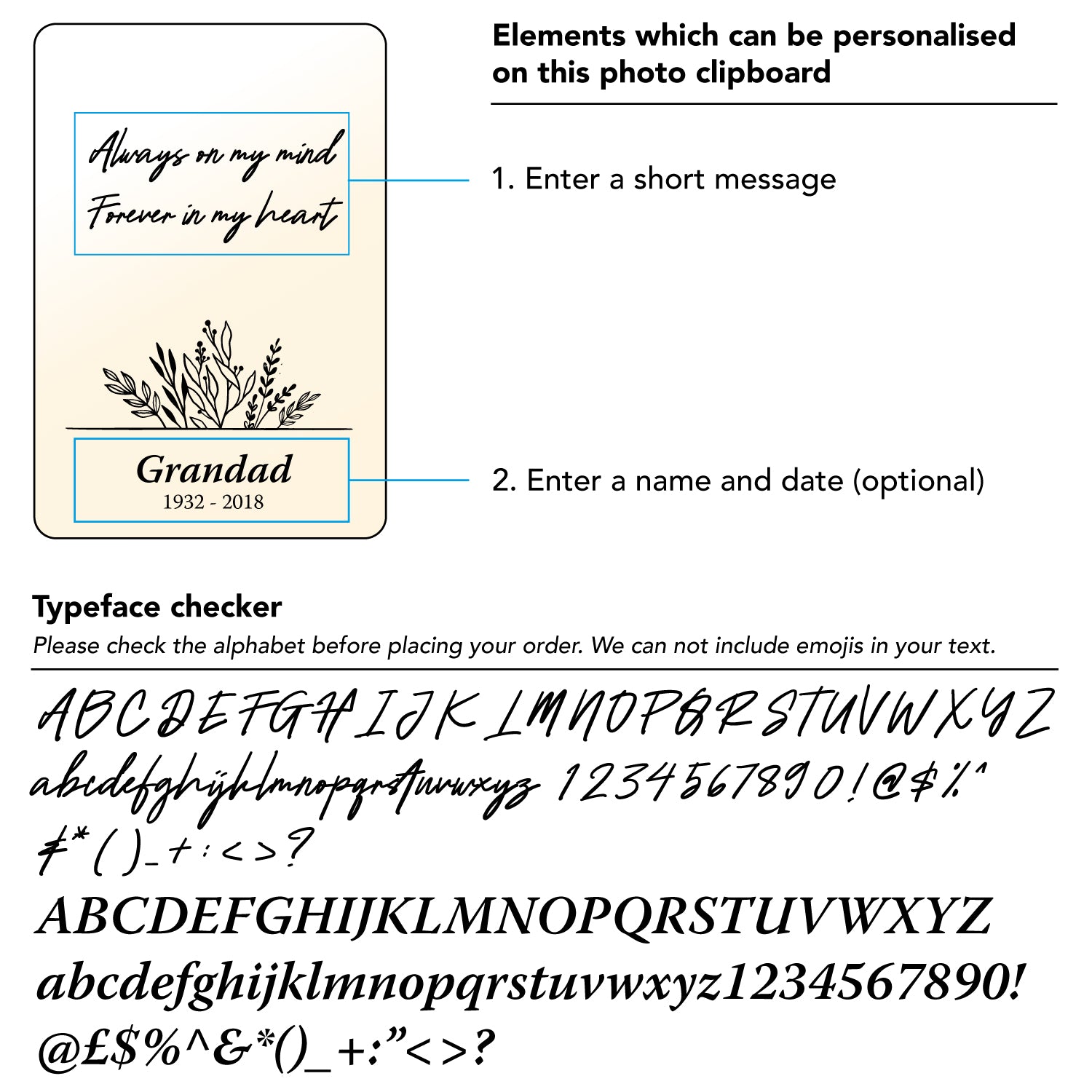 Custom bereavement wooden photo frame. Remembrance gift