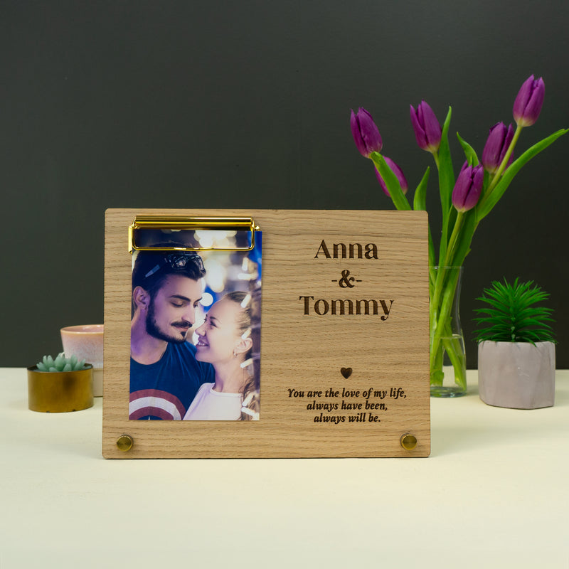 Custom anniversary photo frame. Personalised freestanding picture display stand
