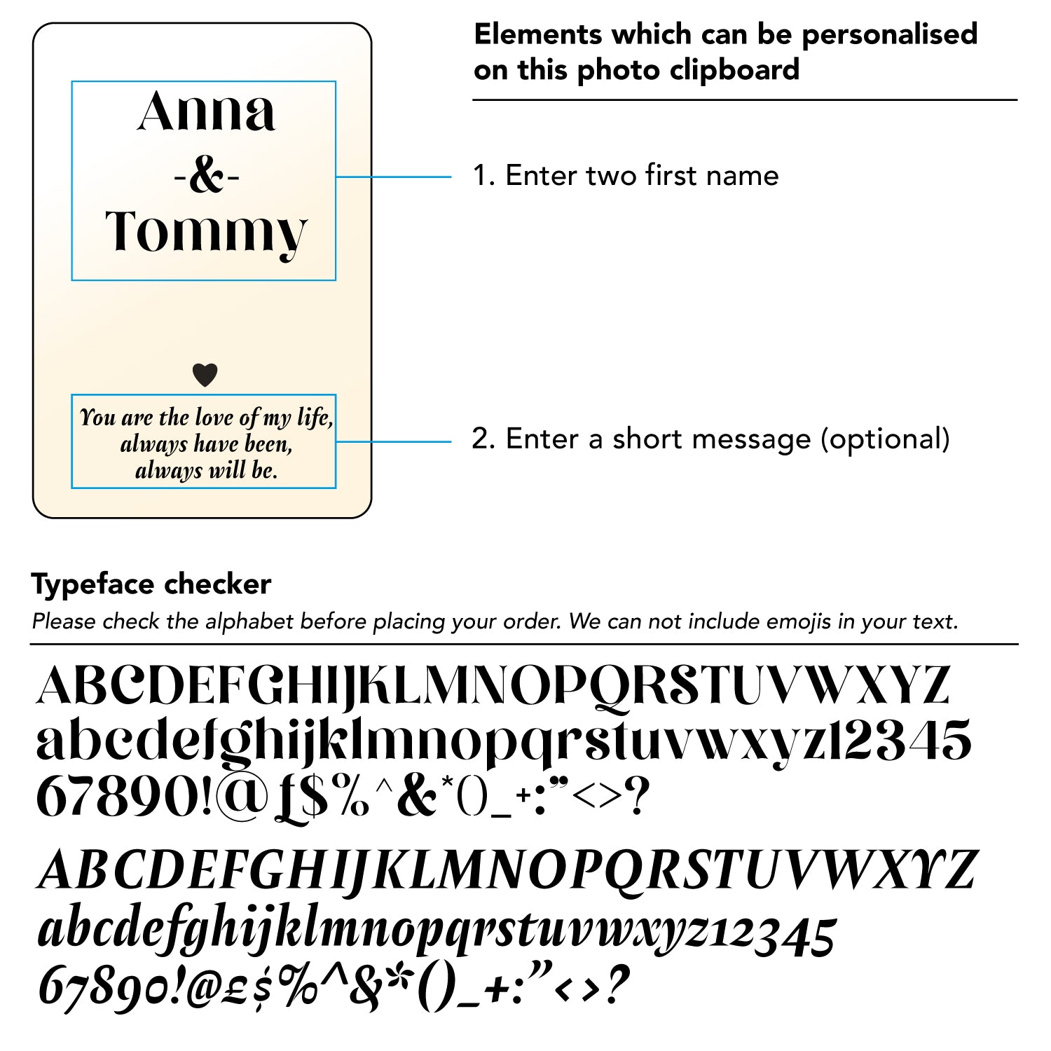 Custom anniversary photo frame. Personalised freestanding picture display stand