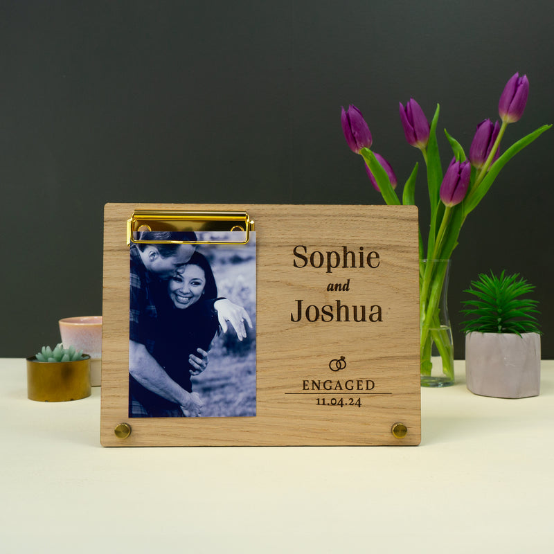 Custom engagement photo frame. Personalised picture frame 4 x 6' photo display stand