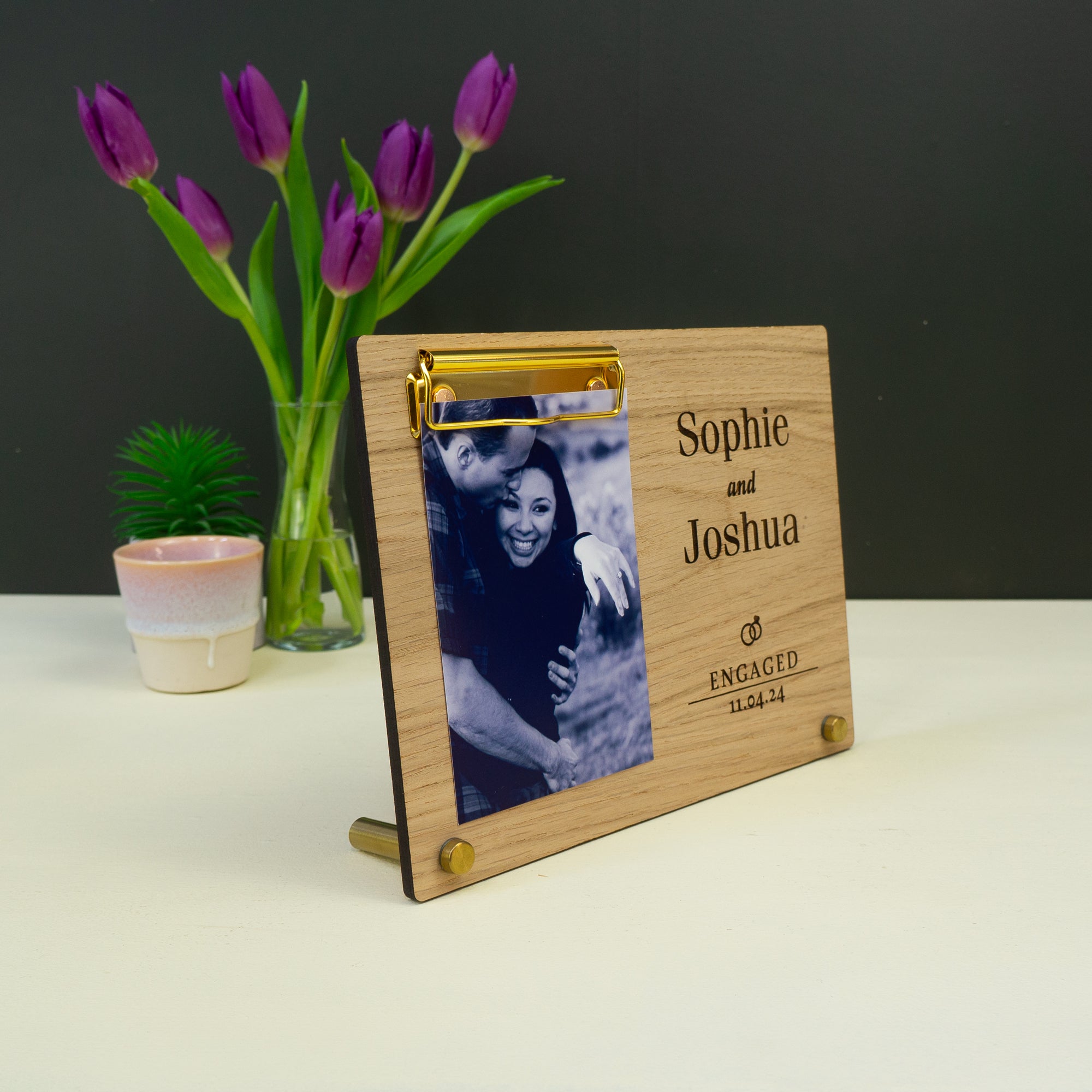 Custom engagement photo frame. Personalised picture frame 4 x 6' photo display stand
