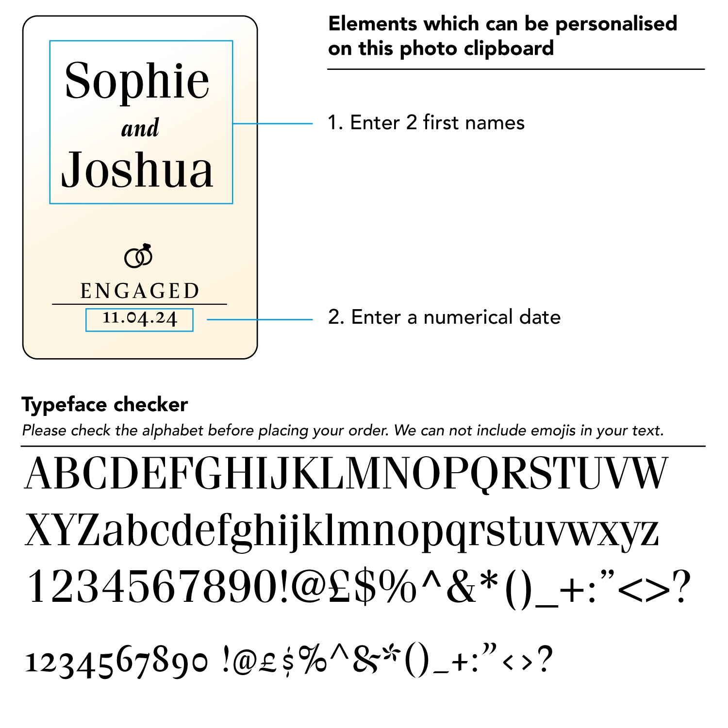 Custom engagement photo frame. Personalised picture frame 4 x 6' photo display stand