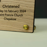 Custom made christening photo frame. Personalised baptism keepsake photo gift