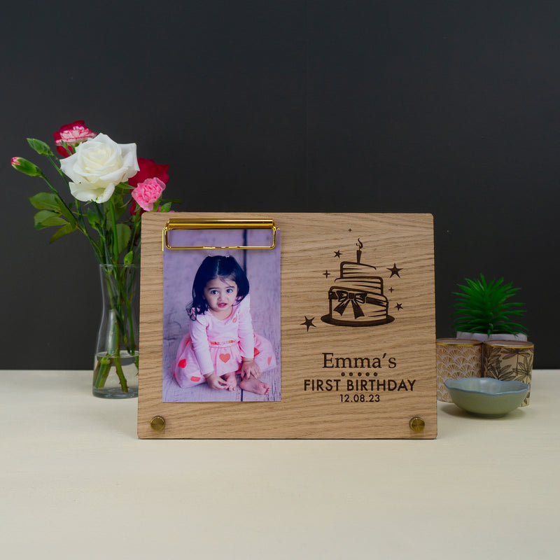 Personalised first birthday photo frame. Personalised child celebration gift