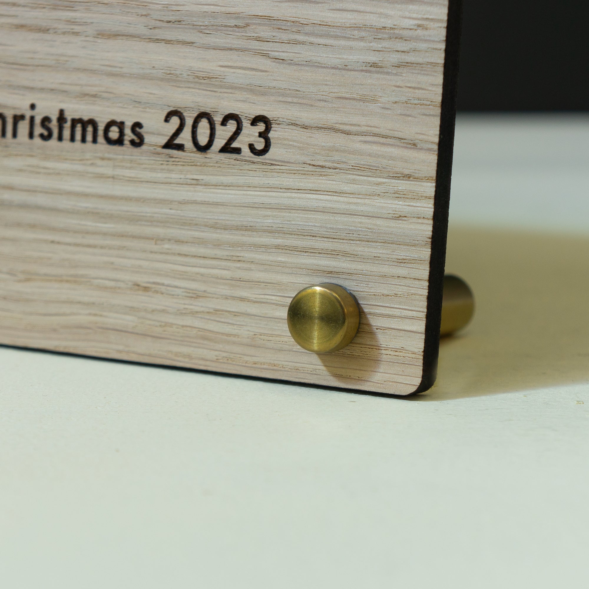 Personalised family photo frame. Custom engraved wooden freestanding photograph display