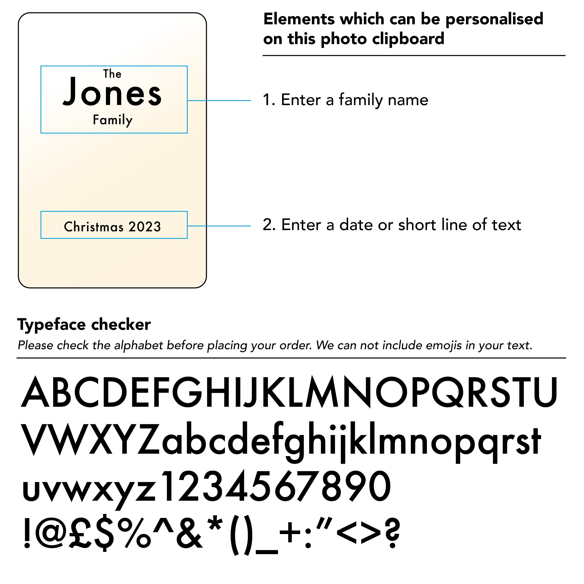 Personalised family photo frame. Custom engraved wooden freestanding photograph display