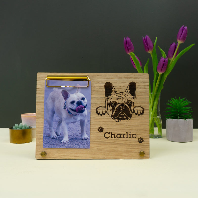 Personalised dog wooden photo frame. Custom made gift for dog owners