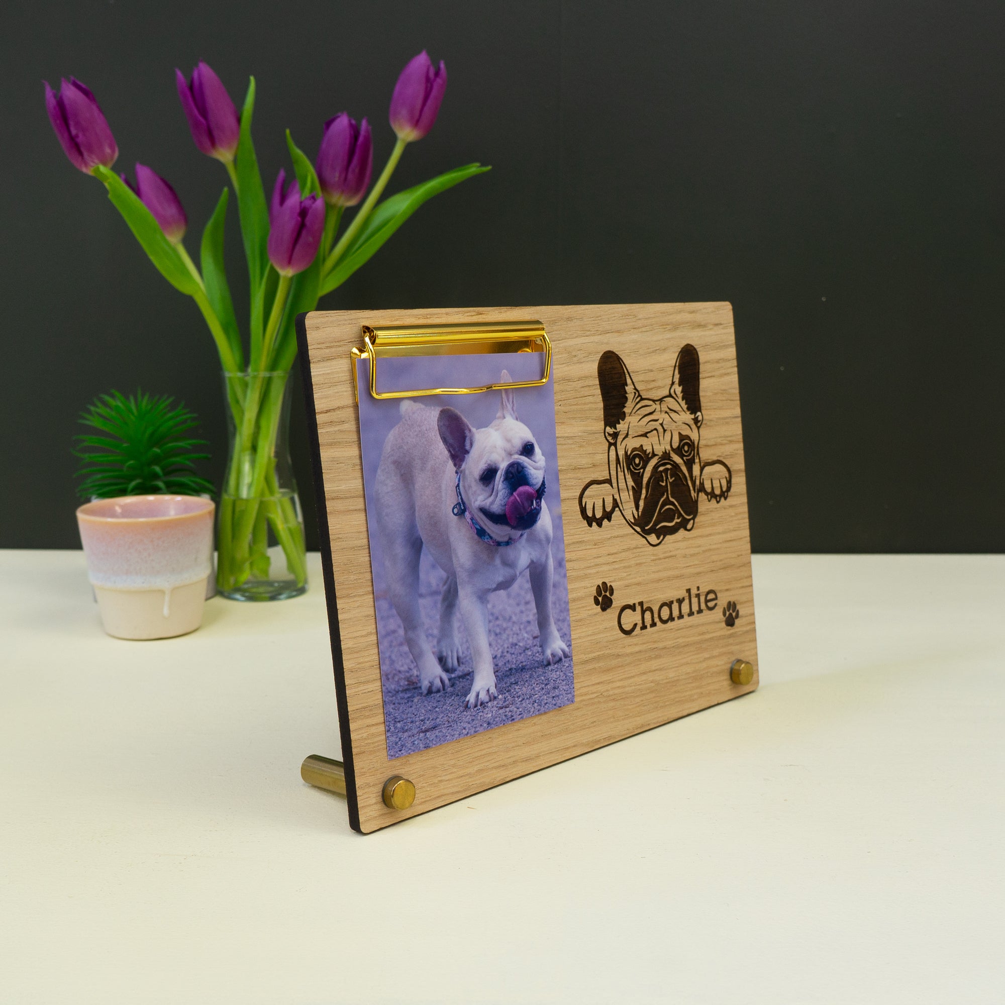 Personalised dog wooden photo frame. Custom made gift for dog owners