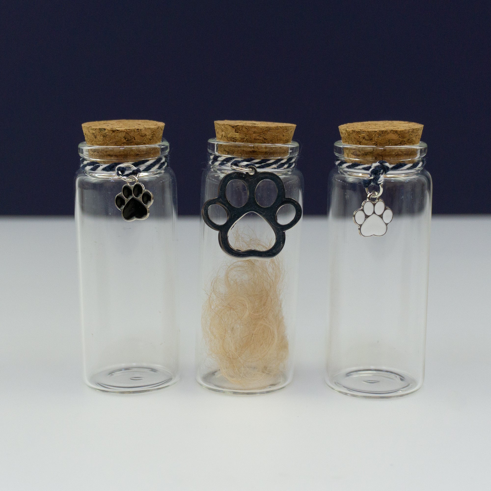Personalised dog memorial box. Pet dog loss gift. Custom engraved memory box with fur keepsake bottle.