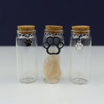 Personalised dog memorial box. Pet dog loss gift. Custom engraved memory box with fur keepsake bottle.