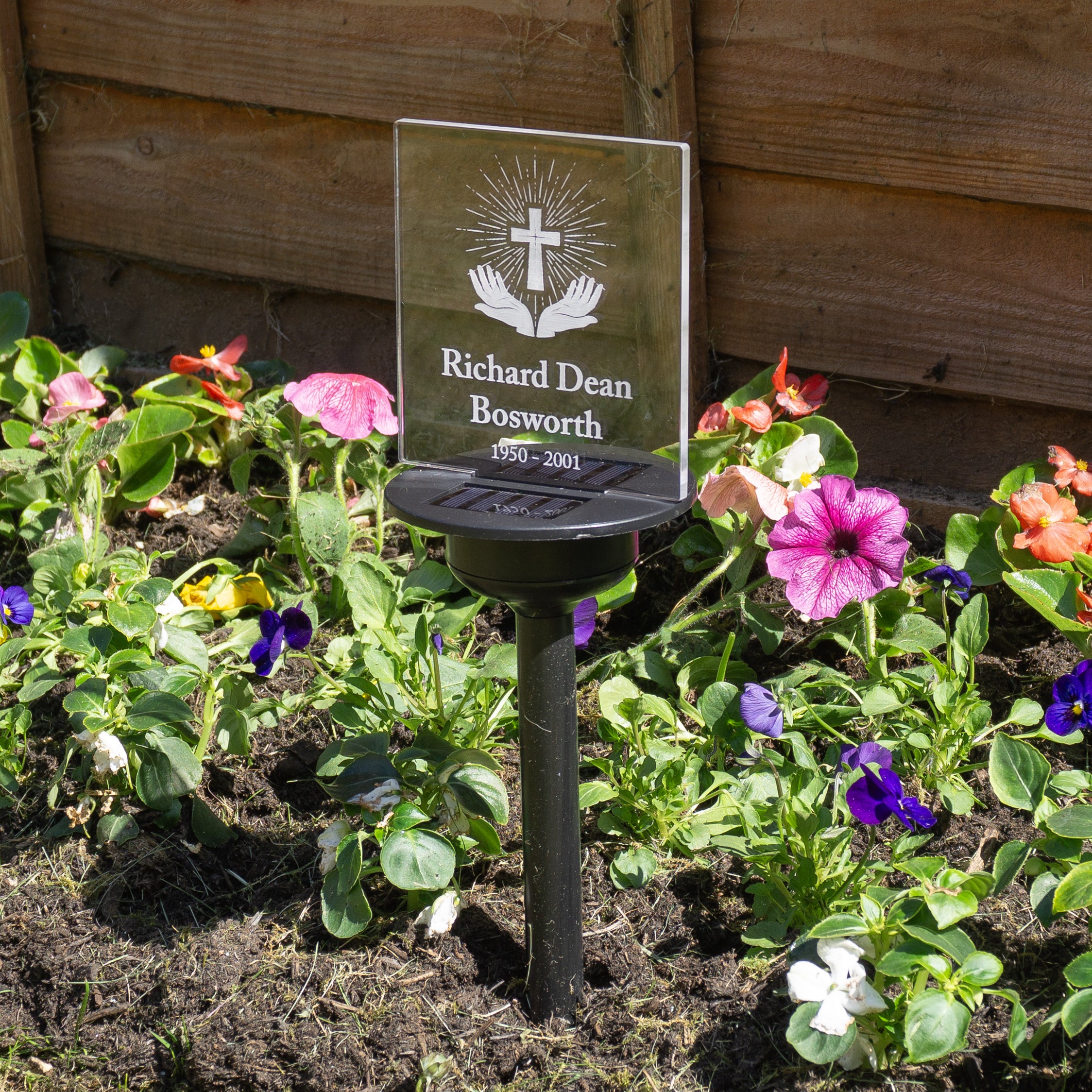 Custom solar power LED garden memorial sign