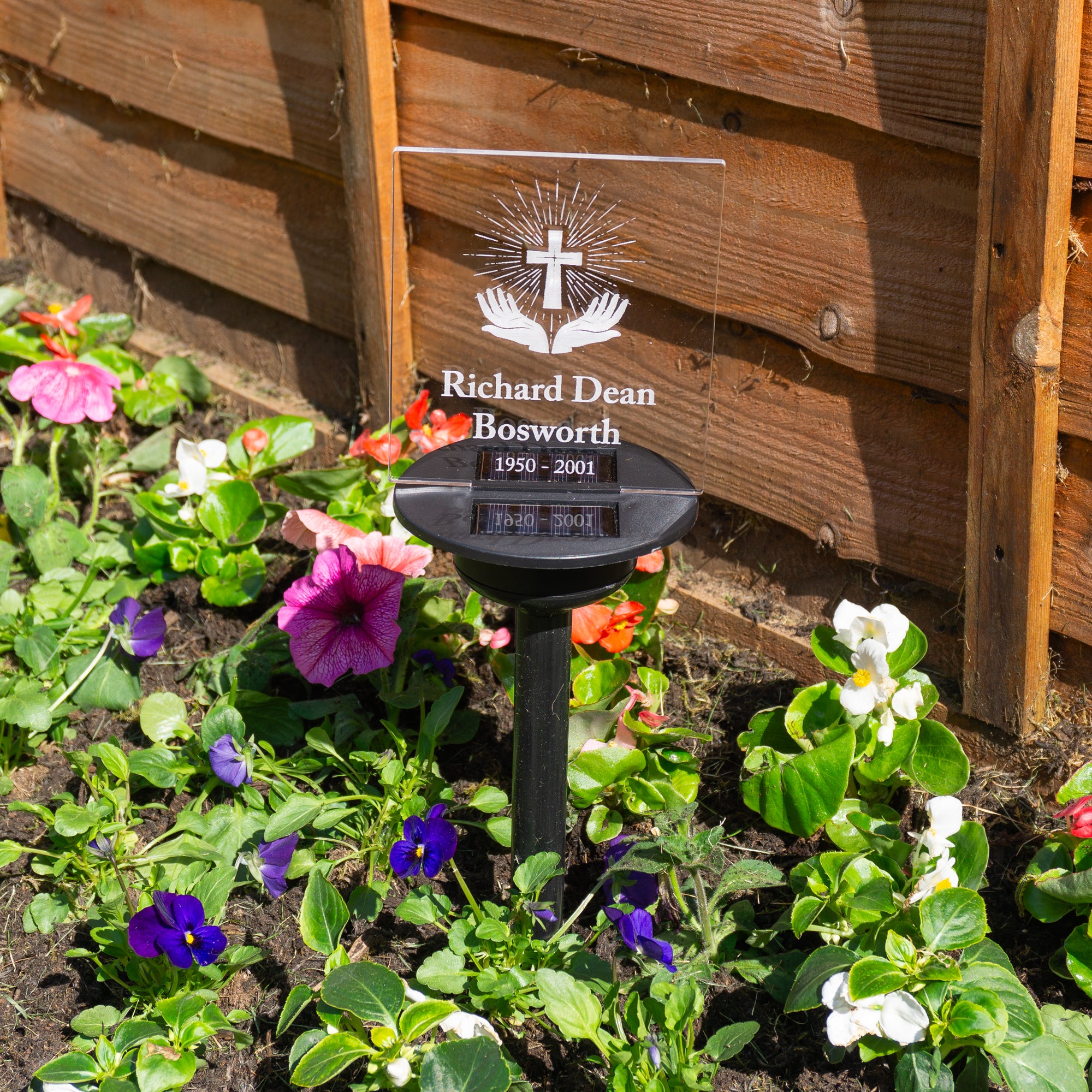 Custom solar power LED garden memorial sign