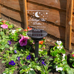 Child loss born sleeping remembrance gift. Solar powered light up outdoor LED sign for memory garden. Graveside cemetery decoration