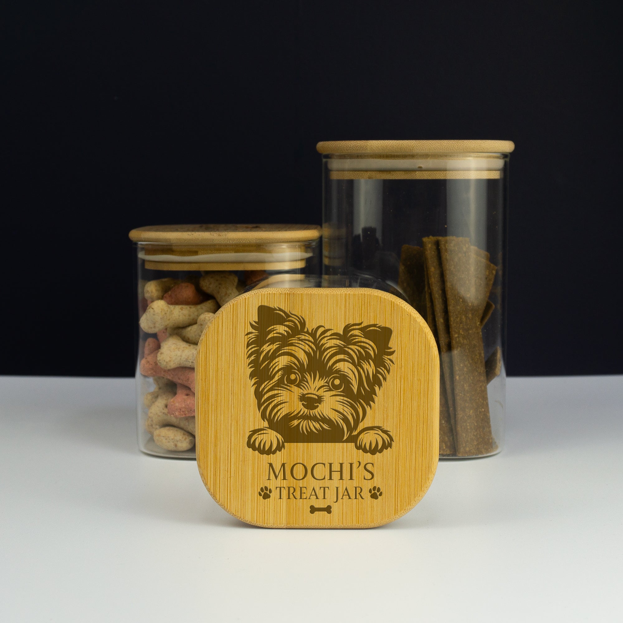 Personalised Yorkipoo Dog Treat Jar. Custom Biscuit Storage. Yorkie Poodle Cross
