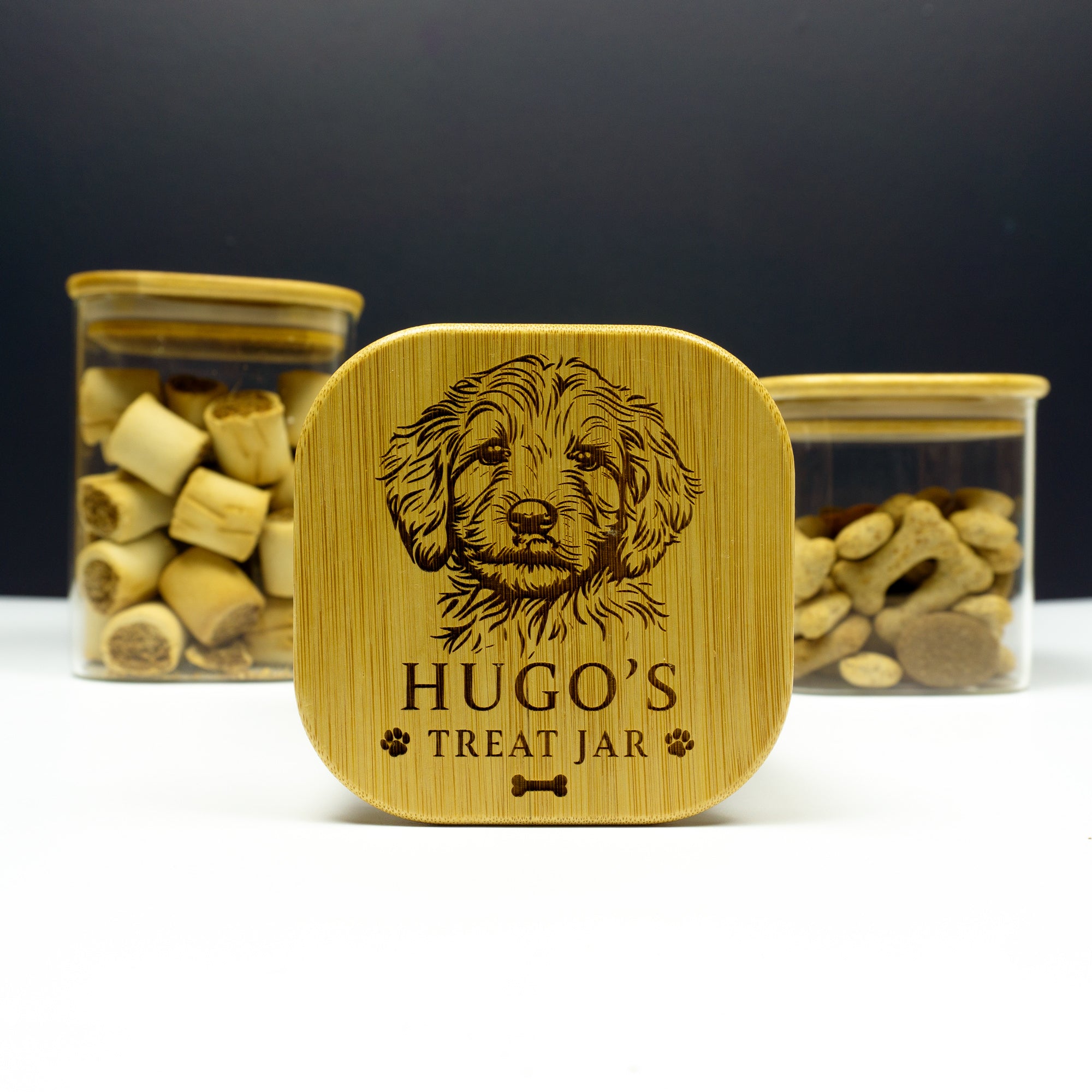 Personalised Labradoodle & Doodle Treat Jar. Dog Biscuit Container