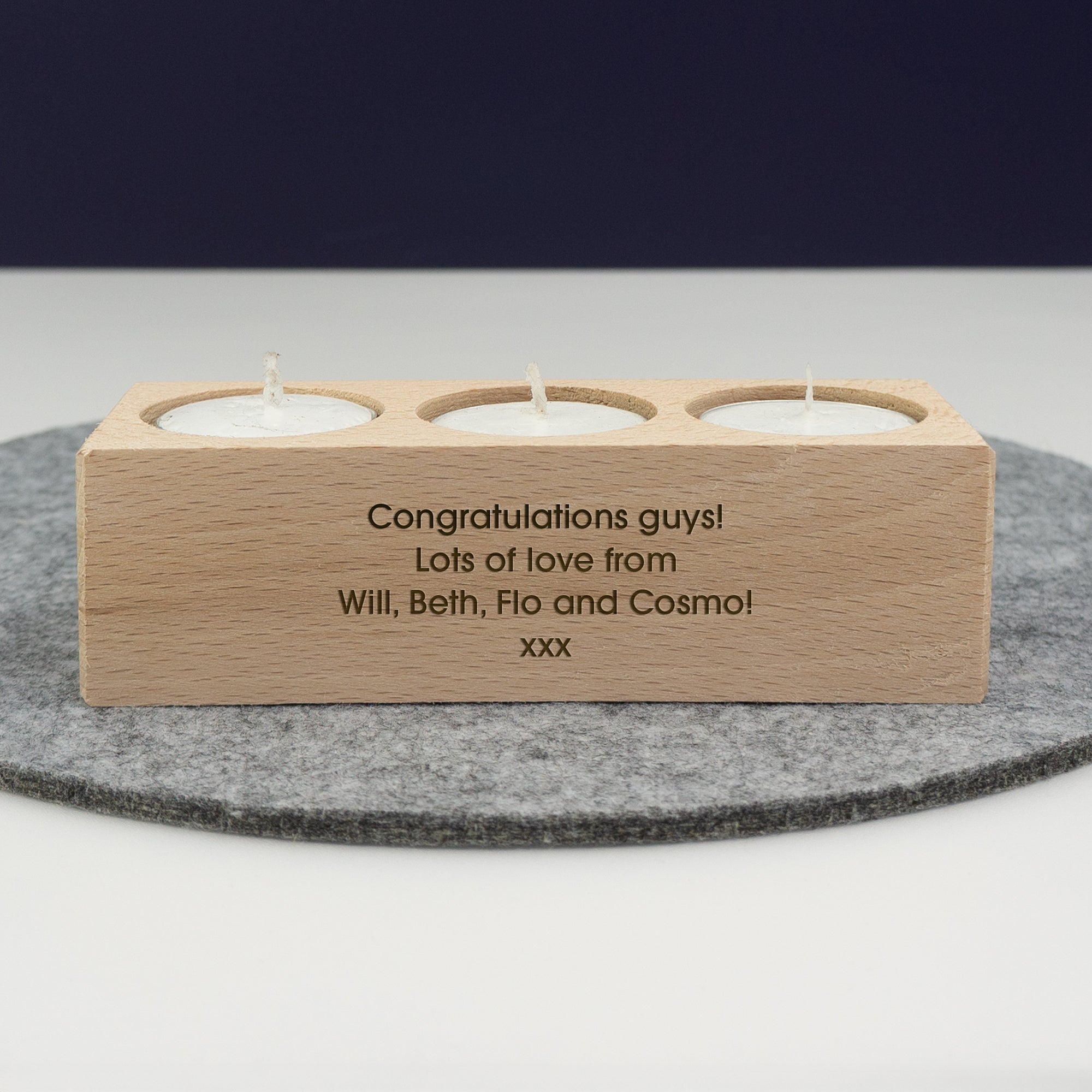 Personalised house warming gifts. Engraved candle holder