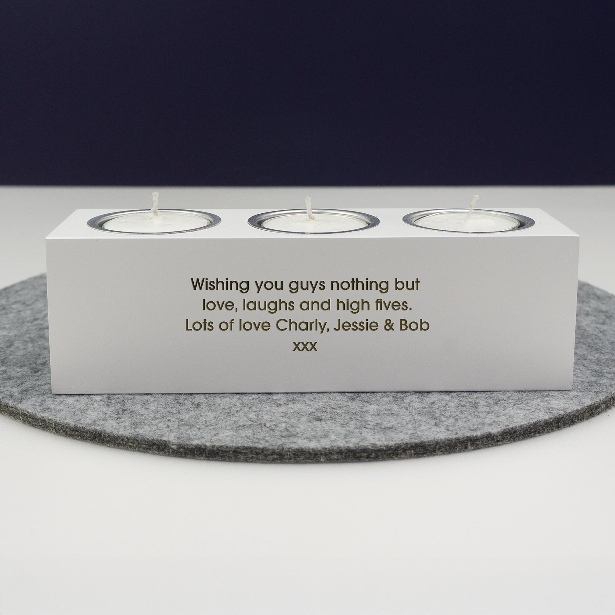 Personalised house warming gifts. Engraved candle holder