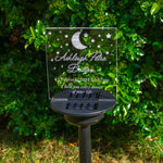 Child loss born sleeping remembrance gift. Solar powered light up outdoor LED sign for memory garden. Graveside cemetery decoration
