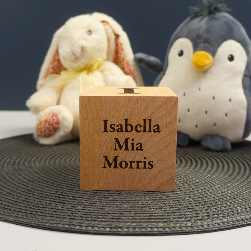 Personalised large new baby wood cube