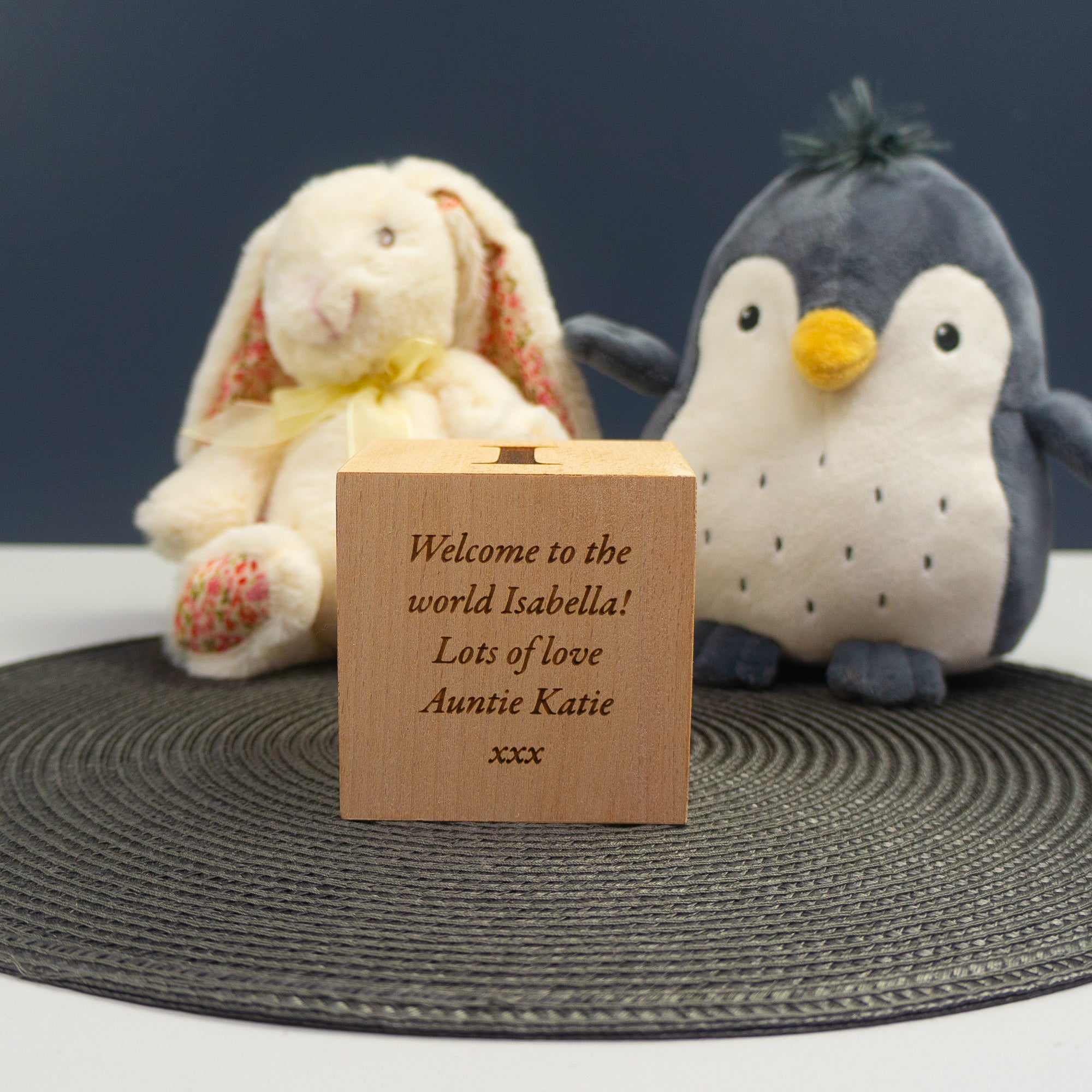 Personalised large new baby wood cube