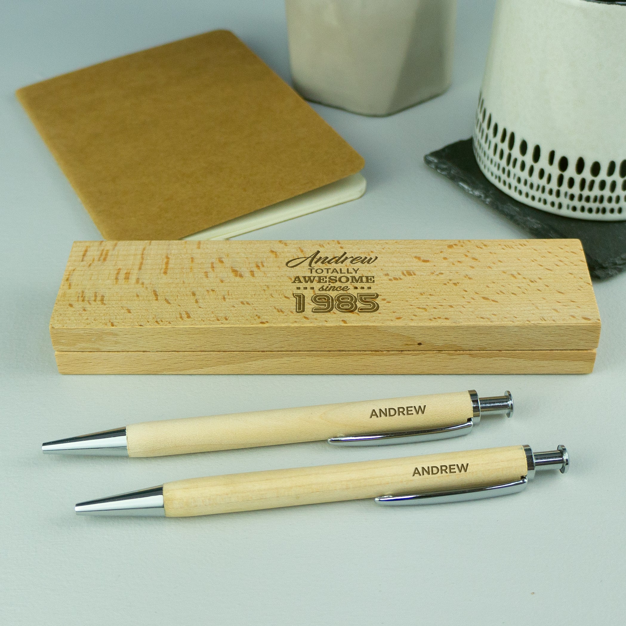 Personalised 40th Birthday present. Custom engraved pen set biro and pencil