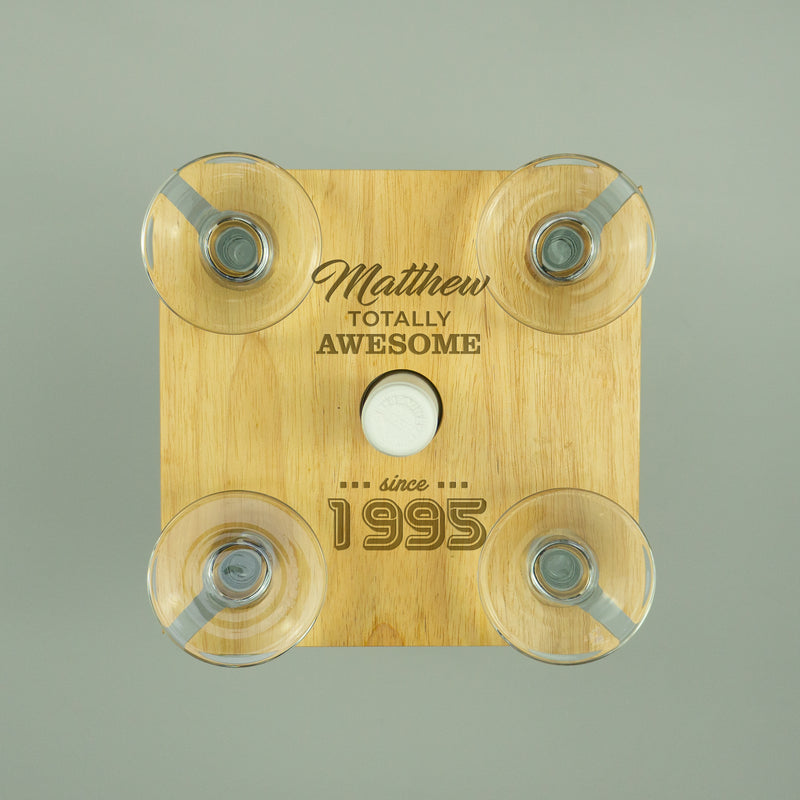 Personalised 30th Birthday present custom engraved quad wine glasses bottle tray holder