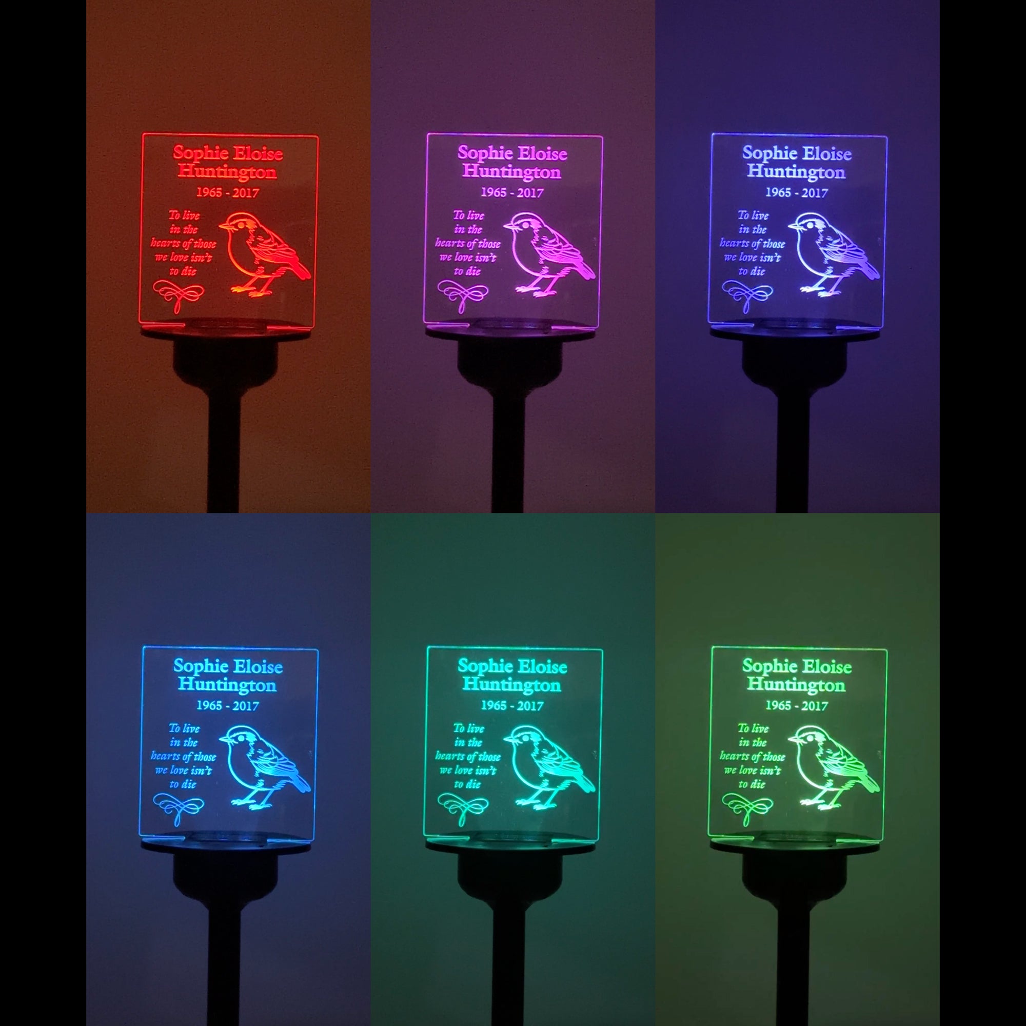 Memory garden name sign condolence gift. Personalised light up LED remembrance plaque