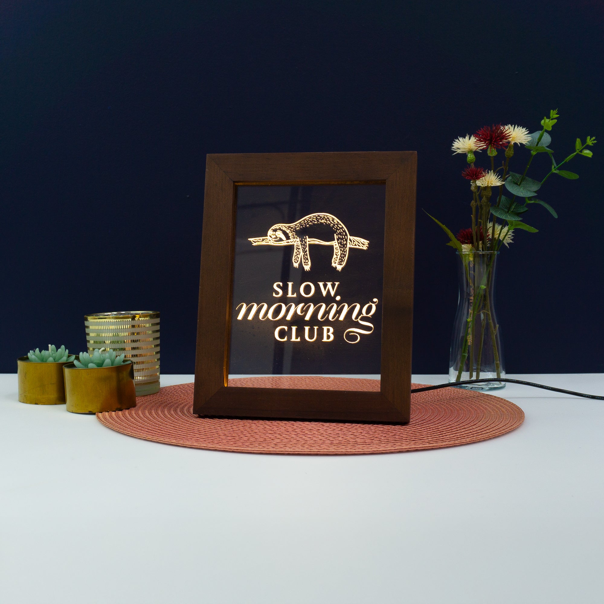 Decorative home funny pop art Slow morning club Light up LED framed sign