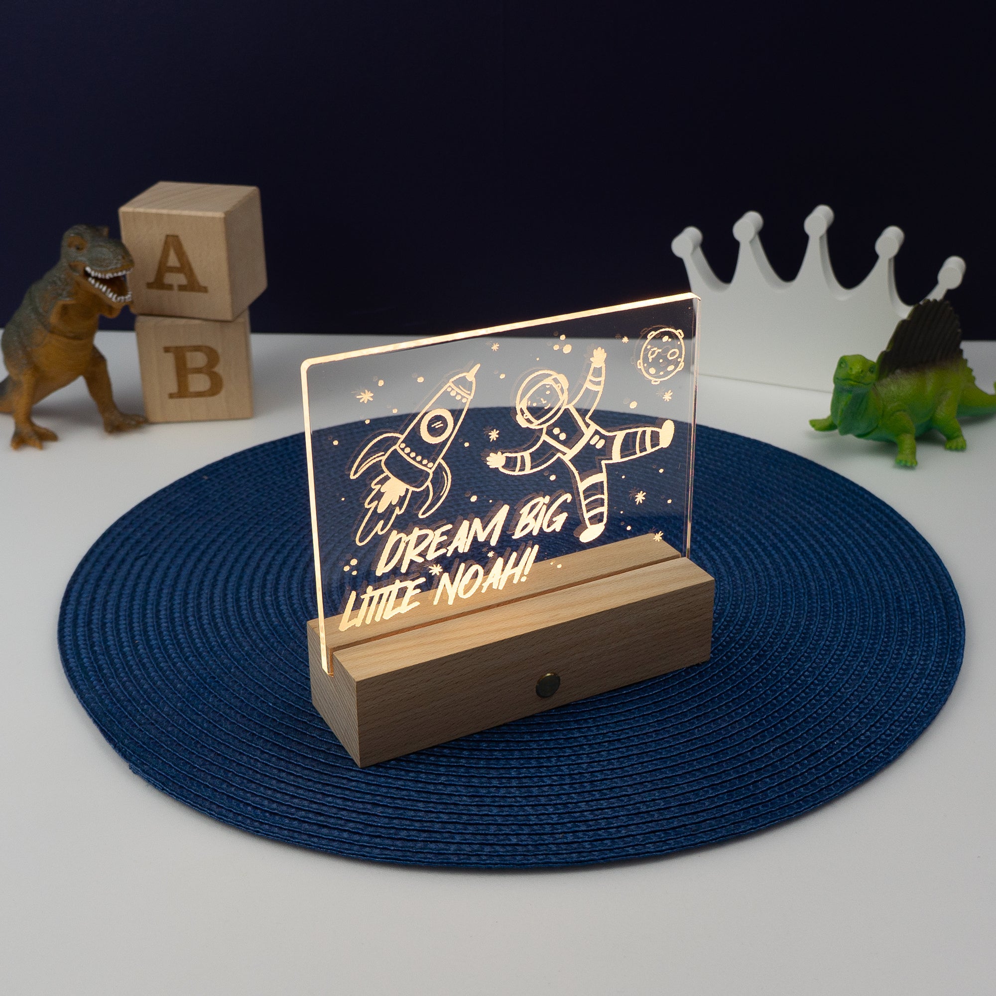 Personalised boy's LED name plaque. Light up bedroom sign