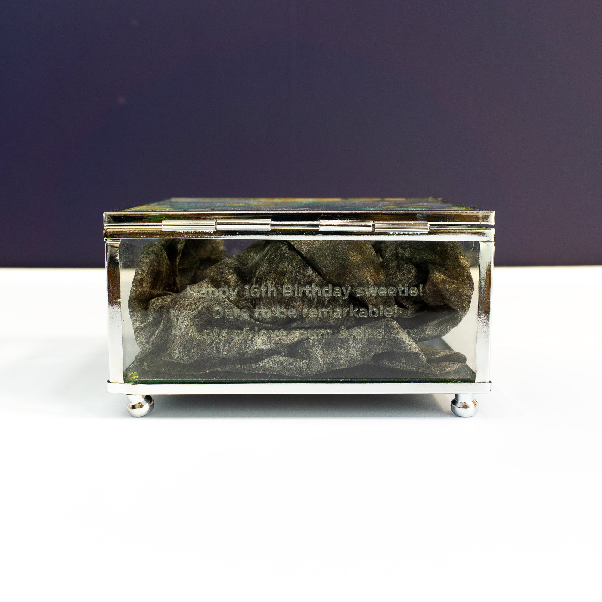 Personalised square glass trinket box