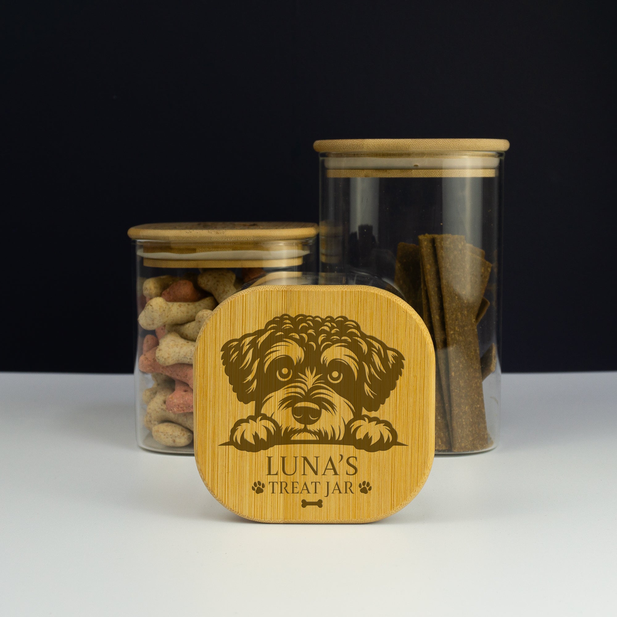 Personalised Schnoodle Dog Treat Jar | Schnauzer Cross Biscuit container