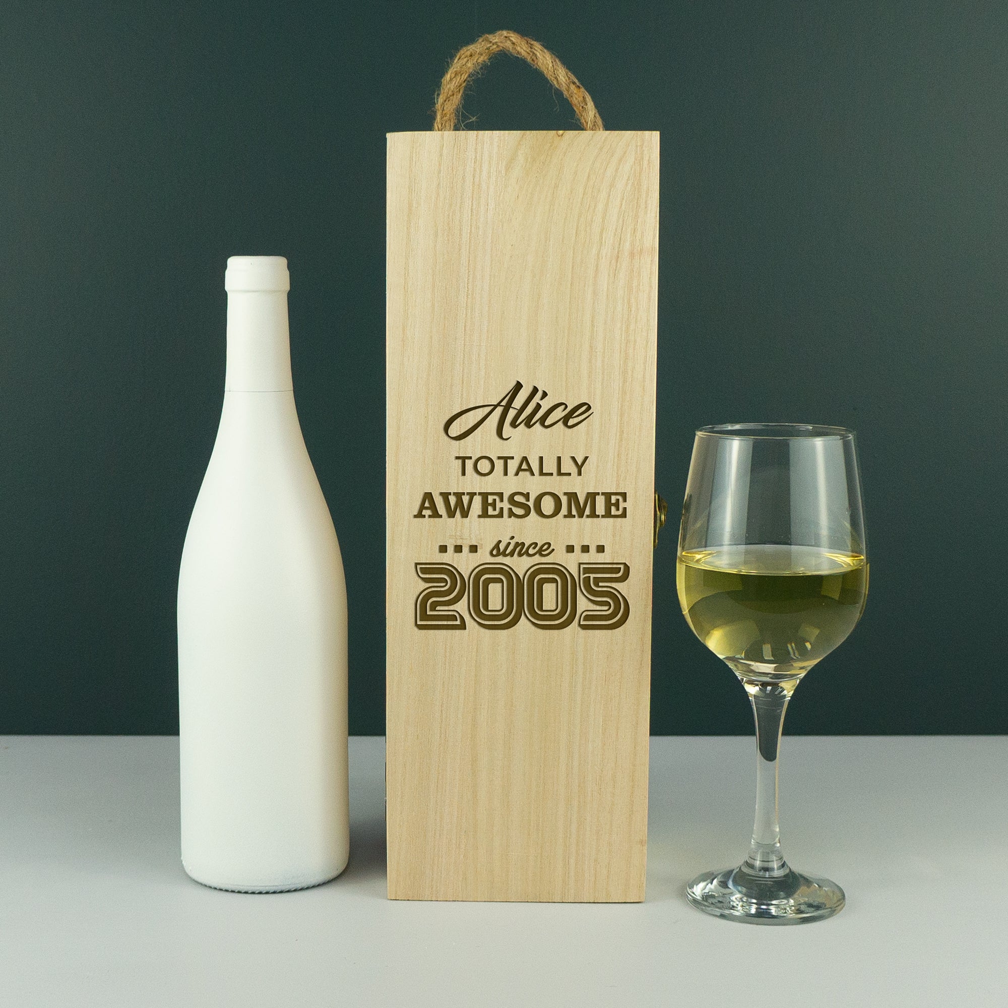 Personalised 20th Birthday present custom engraved wood champagne gifting box