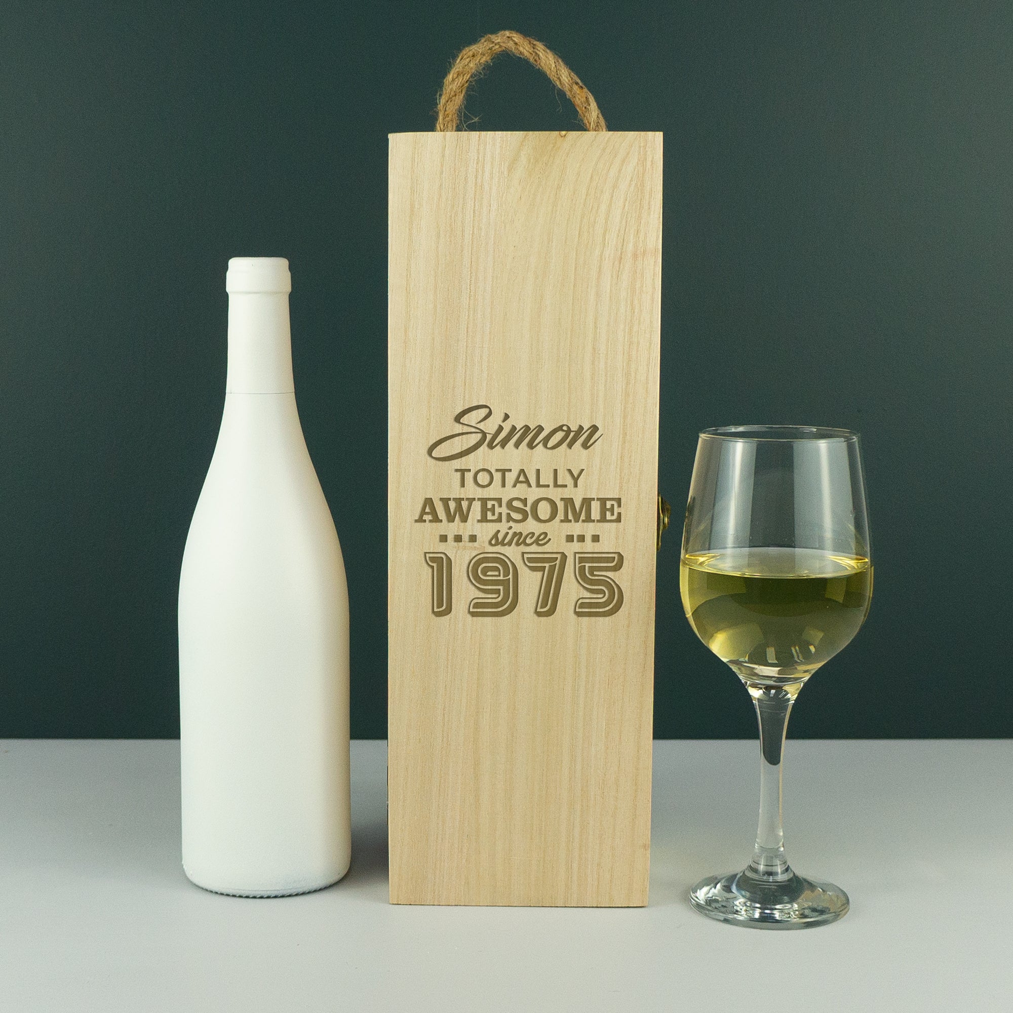 Personalised 50th Birthday present custom engraved wood champagne gifting box