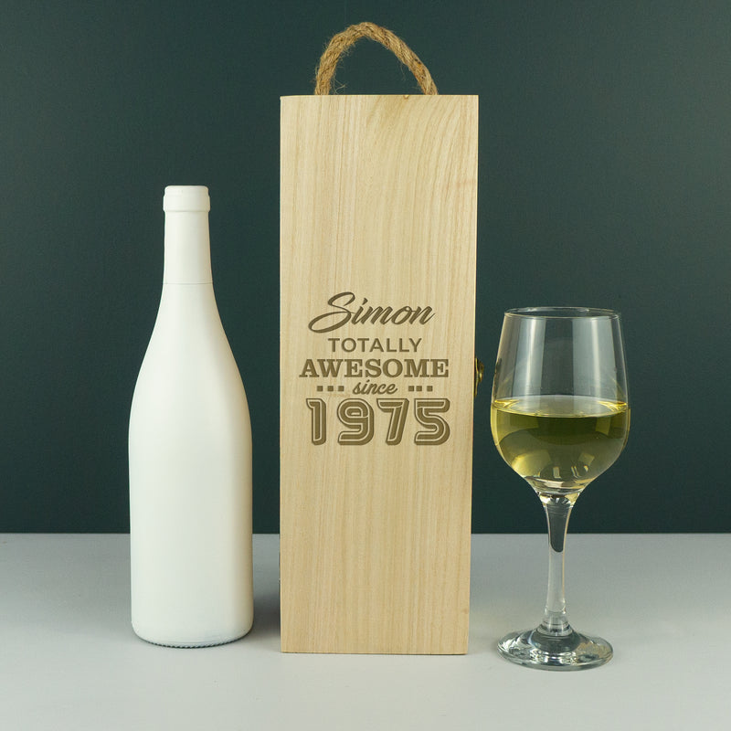 Personalised 50th Birthday present custom engraved wood champagne gifting box