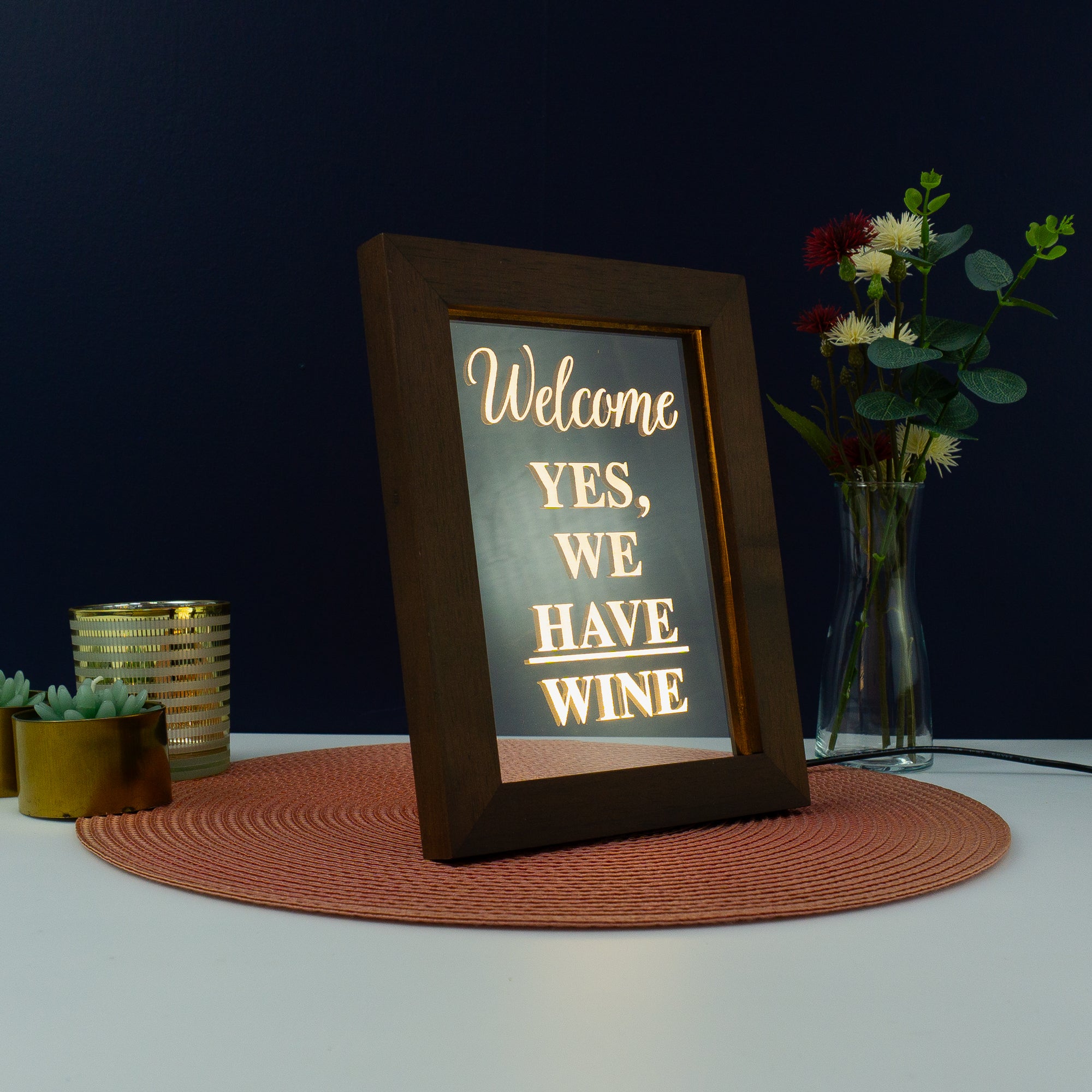 Decorative home funny pop art Welcome yes we have wine Light up LED framed sign