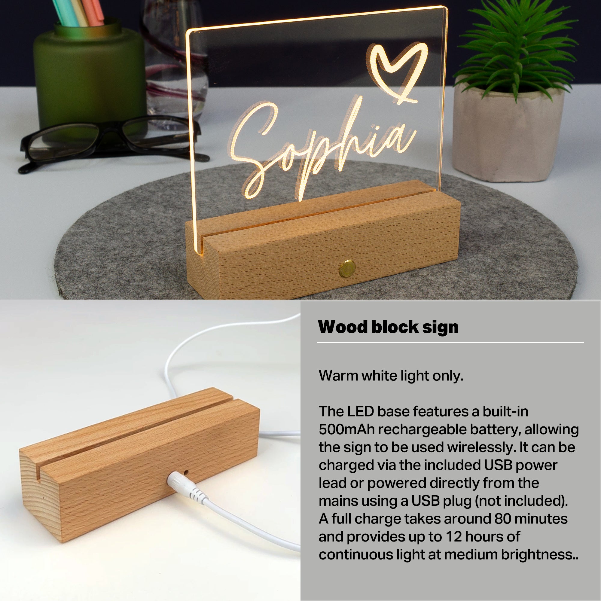 Personalised small LED name sign