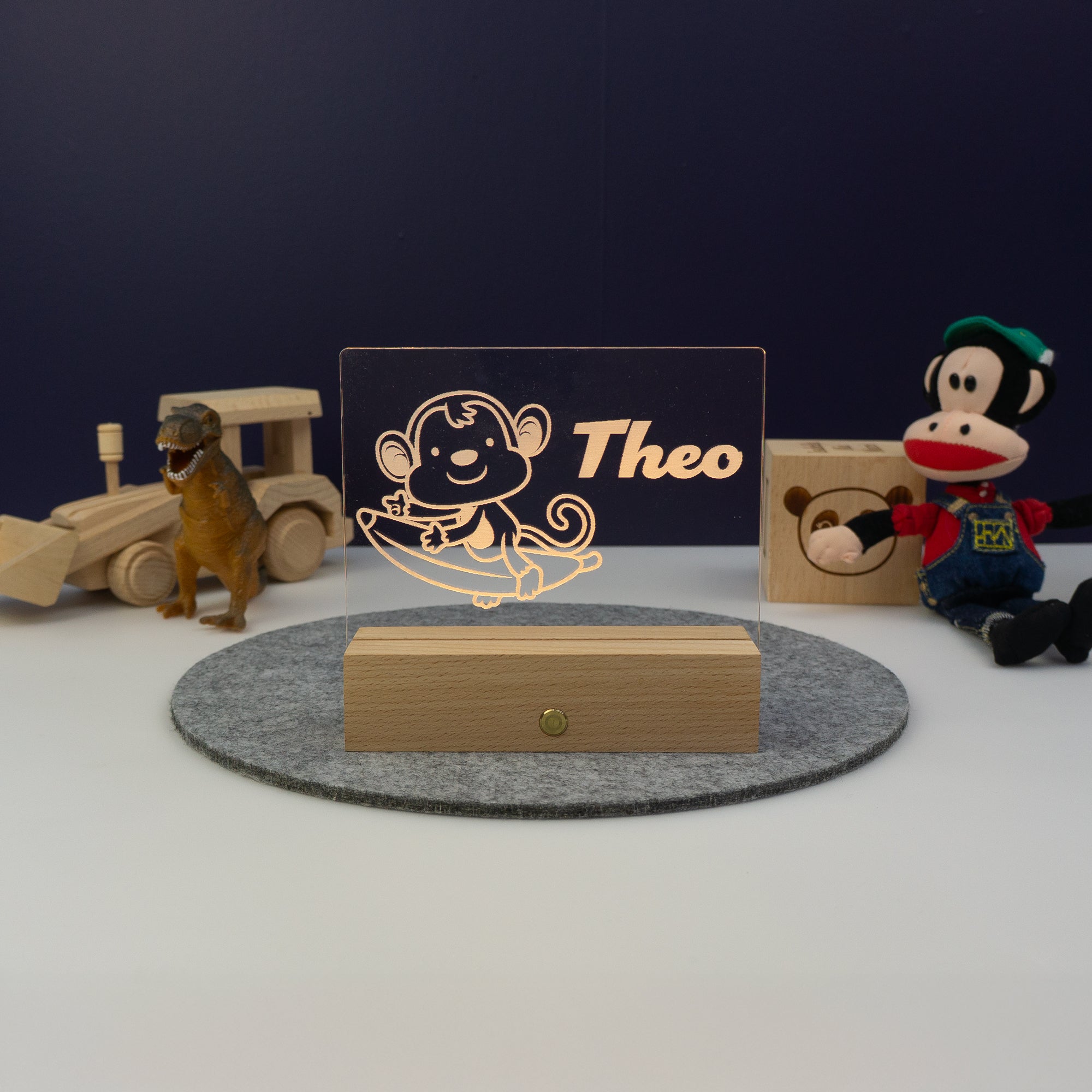 Personalised light up name plaque. Cheeky monkey LED sign